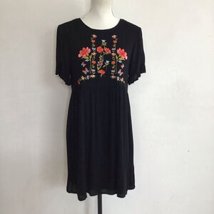 Everleigh Women Black Floral Embroidered Fun Mini Dress XS
